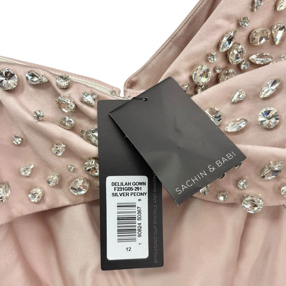 Sachin &‎ Babi NEW Delilah Crystal Embellished Gown in Silver Peony $1,095 Sz 12 - Picture 11 of 13